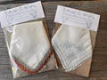 Vintage Hankie Set of 2 Floral Embroidery Crochet Lace Trim Handkerchief Cotton