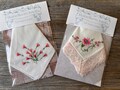 Vintage Hankie Set of 2 Embroidery Floral Lace Pink Handkerchief Cotton