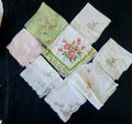 Eight Vintage Handkerchiefs, Assortment of Green & Pink Hankies, Lovely Mid Century Hankies, Grandma's Snot,