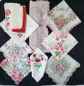 Vintage Handkerchief Lot of 10, Pink & Red Roses, Embroidered Florals, Acetate Hankies, Mid Century, Snot Dress, DIY Stash Builder Lot