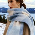Oversized Blue Winter Scarf - Handwoven Soft Shawl Wrap with Tassel Winter Outdoor scarves