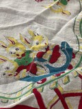 1950s. Printed Handkerchief Vintage Bunny Rabbit Detail. Adorable Retro. Antique. Nursery. Baby. Infant. Children’s Decor. Red. Yellow.