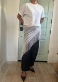 Vintage Japanese Lace Fringe Wrap – Ivory Boho Shawl, Elegant Evening Scarf