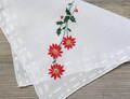 Embroidered Christmas Hankie, Poinsettias & Holly, Vintage Handkerchief