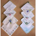 Lot Of 8 Vtg Linen Cotton Embroidered Handkerchief Flowers Blue Green Yellow