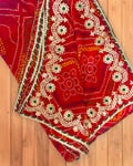 Red or Maroon Net Duppattas Broad Sequin faux gota patti work border Scarf Chunni Chunri Odhni Weddings Karwachauth Dressing
