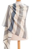 Striped Wool Cotton Shawl – Lightweight Travel Wrap, Soft Warm Scarf for Men and Women, Cozy Unisex Gift, Winter Fall Layering Accessory