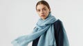 Light Blue Linen Scarf: Handmade Oversized Linen Wrap with Tassels