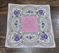 Vintage Handkerchief Hankie Purple Dahlia Flowers 12.75" Square ~ Excellent! MCM 1950s