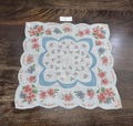 Vintage Handkerchief Hankie Pink & Blue Violet Design 12.5" Square Excellent, MCM 1950s