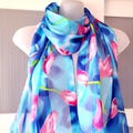 BLUE Floral Scarf Pink Flowers Tulips Summer Autumn Fall Neck Wrap Hair Tie Headband Bag Decor Jacket Shirt Dress Accessories Gift for Her