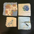 Lot of 4 Vintage Blue Floral Hankies, Ladies Handkerchiefs, Butterfly