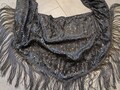 Shoulder scarf, stole, hip scarf, triangular scarf, Gothic, glitter dream, belly dance, tribal dance black silver glitter, DARK style, fringe scarf
