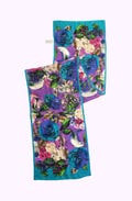 Adrienne Vittadini Violet 100% Silk Scarf, Woodblock Print-Style Birds & Flowers 11" x 52", Japan