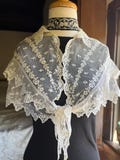 Antique Lace Shawl/ Caplet with Tiered Ruffles and Collar Belgian Point De Gaze Style