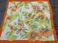 Vintage Lime Green & Orange Sunflower Floral Polyester Square Scarf 30” made in Italy~ summer scarf, sunflower scarf, sheer scarf