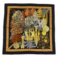 Hermes Silk Scarf Carre 90 "Les Legendes de L'arbre" Black Silk Scarf
