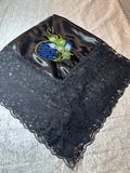 Black Satin Church Lap Scarf with Black Lace Trim First Lady Lap Scarf  Black Lace Trim Lap Cover  Ready to Ship As Is