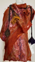 Nuno Felted Merino Wool Scarf: Rust Red Art-to-Wear Shawl