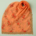 Orange Floral Organza Dupatta with Golden Embroidery – Festive Stole for Navratri, Garba & Diwali Outfits