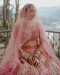 Handmade Pink Bridal Veil, Embroidered Wedding Dupatta, Indian Pakistani Bridal Veil with Sequins & Beads, Traditional Net Veil