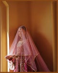 Handcrafted Pink Bridal Veil with Gold Detailing – Traditional Wedding Dupatta