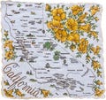 1950s California State Souvenir Handkerchief | Vintage Mid-Century Travel Hankie
