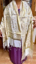WHITE GOLDEN BANARSI Chanderi Dupatta Wrap Scarf Stole Chunri shawl Wedding