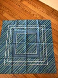 Vintage striped semi sheer scarf hand rolled hem Made in Italy Polyester 23" square.  Blue tones