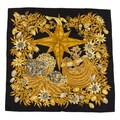 Hermes Silk Scarf Carre 90 "PASSIFLORES" Black Silk Scarf