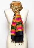 Pure Ahimsa Silk Scarf Stole – Hand Block Printed Black and Beige Eri Silk Wrap, Eco-Friendly Fair Trade Shawl, Luxury Sustainable Gift