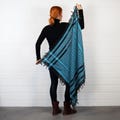 Palestinian Keffiyeh Scarf: Black & Turquoise Cotton Shemagh with Tassels
