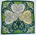 Vintage Green Yellow Floral Polyester heart  Scarf – 26" x 27" Square Headscarf shall