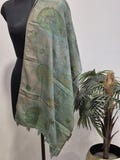 Green Silk Stole Eco Printed with Natural Dyes, Botanical Leaf plant dyed Scarves, Handcrafted Sustainable Fashion Accessory