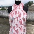 Artisan Red Block Print Sarong - Handmade Muslin fabric Boho Wrap - Majestic Beach Cover Up - Summer Pareo - Resort Wear Travel Scarf