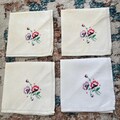 4 Floral Hand Embroidered Handkerchiefs