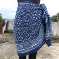 Boho Beach Wrap - Bikini Cover Up - Summer Resort Scarf - Indigo floral Print Sarong - Handmade Cotton Block Print Pareo