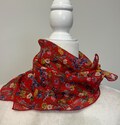 70s 80s Annucci Accessories red floral scarf, red floral bandana scarf, vintage red flowered scarf, boho scarf, poly/cotton neck scarf