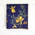 Vintage Satin Floral Scarf in Navy & Golden Yellow | Flower Print Square Scarf | Made in Italy