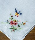 Vintage 40's Hand Embroidered Needlepoint Petit Point Bird & Roses Hankie**#43
