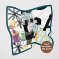 Handmade Silk Scarf Art Print Collage Design Gift For Mom Birthday Gift For Sister In-law Gift For Artist Scarf Necklace Grunge Design Gift