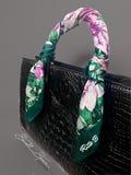 Silk Floral Square Scarf | Green, Purple & White | Gift For Her | Women's Accessory | Luxury Silk Scarf | Christmas Gift For Grandmothers