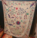 Vintage Katha Stitch Dupatta | Hand Embroidered Birds, Peacocks, Fish & Flowers | Off White Base | Traditional Indian Textile