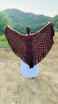Handmade Crochet Boho Shawl with Fringe – Wedding Wrap, Boho Cape, Hand Knit Poncho