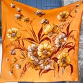 1970s Floral Head Scarf: Large Square Rayon Satin - Made in Italy