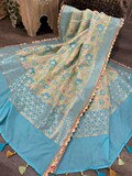Blue Banarasi Dupatta on Vegan Silk / Stole/ Free Shipping in US