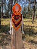 Handmade Crochet Hooded Scarf – Autumn Sunset Colors | Cozy Boho Shawl with Hood | Fall Witchy Cottagecore Fashion
