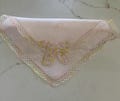 Ladies Handkerchief Sheer Pale Pink with Crocheted Butterfly, Vintage.