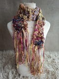 Hand knit thick and thin soft merino scarf with matching hand spun art yarn and tassels, Aberwyn