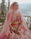 Handmade Pink Bridal Dupatta – Embroidered Wedding Veil with Sequins & Beads, Traditional Indian Pakistani Net Veil